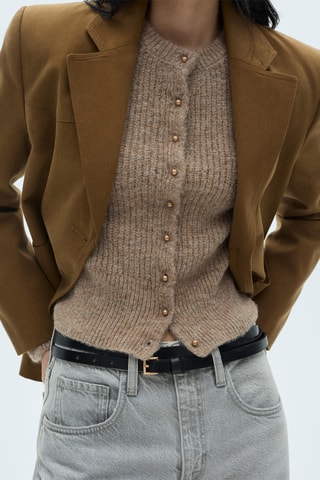 Cardigan maille boutons bijoux - Sable