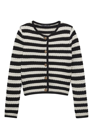 Cardigan rayures boutons bijoux - Blanc cassé
