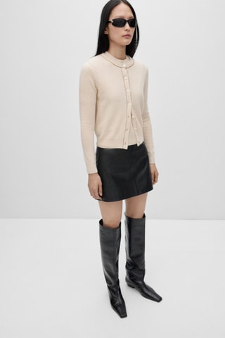 100% Linnen Vest met Sierstiksels - Beige