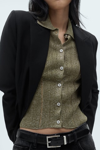 Cardigan Lurex détails ajourés - Vert