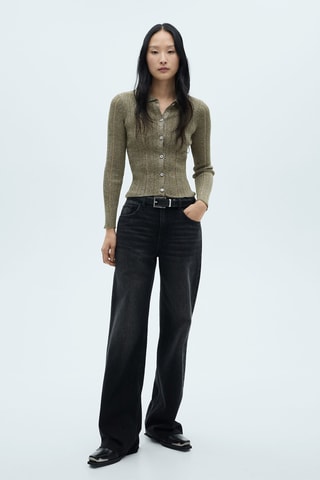Cardigan Lurex détails ajourés - Vert