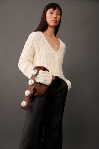 Cardigan maille torsadée boutons - Écru