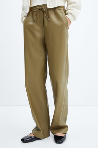 Pantalon taille élastique similicuir Vert