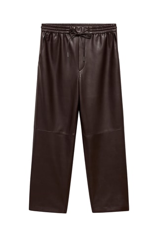 Pantalon taille élastique similicuir - Marron