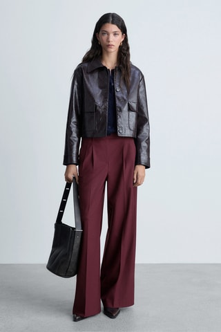 Pantalon laine pinces wideleg - Bordeaux