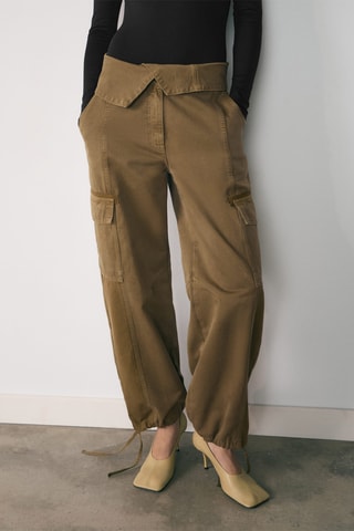 Jean cargo taille retournée - Kaki