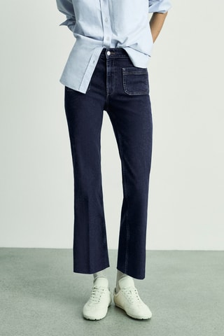Jean flare crop poches - Bleu marine