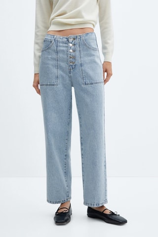 Jean droit crop boutons Bleu clair