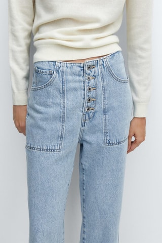 Jean droit crop boutons Bleu clair