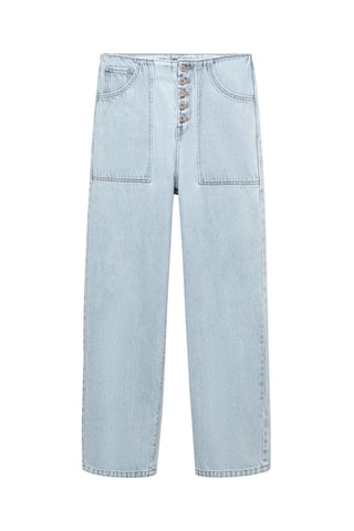 Jean droit crop boutons Bleu clair