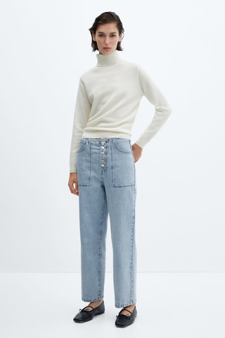 Jean droit crop boutons Bleu clair