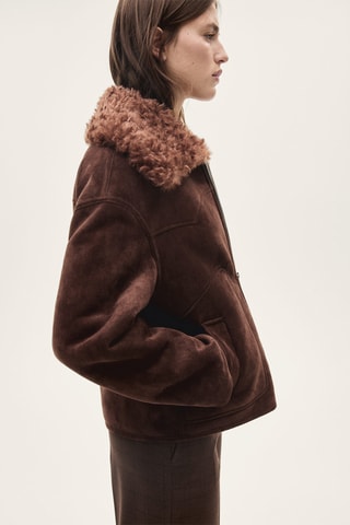 Veste effet daim col imitation mouton retourné - Marron