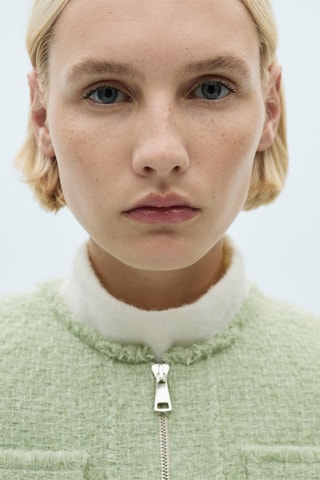Veste tweed zippée - Vert pastel
