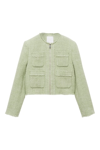 Veste tweed zippée - Vert pastel