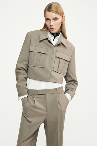 Veste crop poches - Taupe