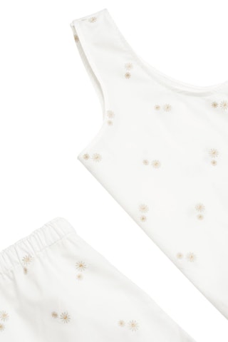 Haut pyjama coton broderie florale - Blanc