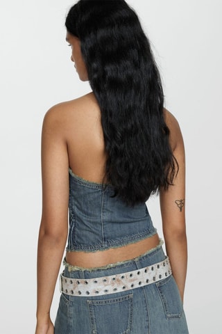 Top en jean bords effilochés - Bleu