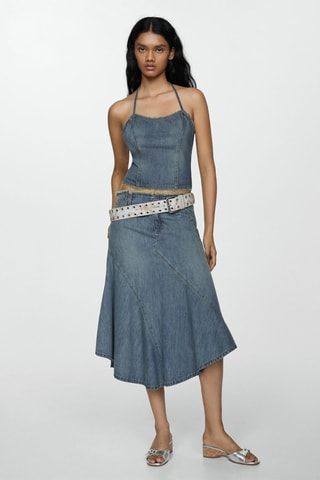 Top en jean bords effilochés - Bleu
