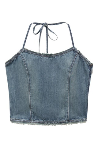 Top en jean bords effilochés - Bleu