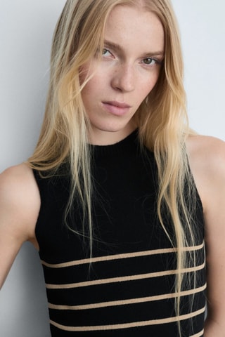 Top maille à rayures - Noir et beige