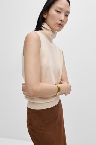 Top 100 % laine à col roulé - Beige