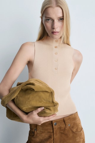 Top côtelé boutons - Beige
