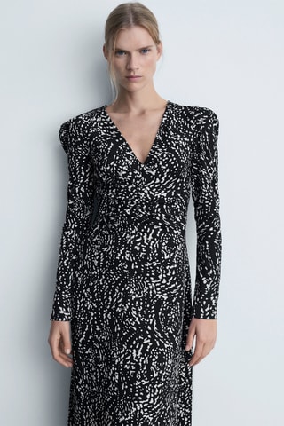 Robe imprimée manches bouffantes - Noir et blanc