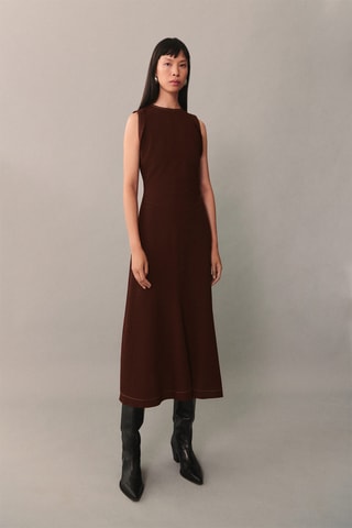 Robe midi coutures décoratives - Marron