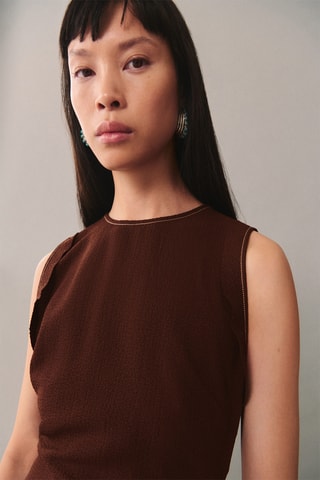 Robe midi coutures décoratives - Marron