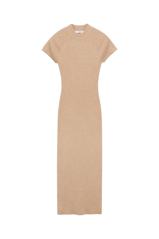 Robe maille côtelée col montant - Gris clair