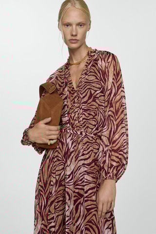Robe longue imprimée - Bordeaux et beige