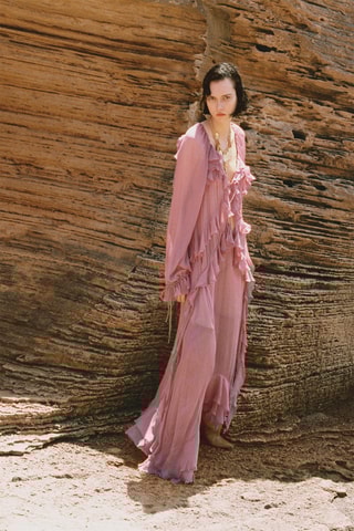 Robe gaze semi-transparente volants - Rose
