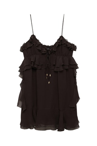 Robe gaze bretelles volants - Marron