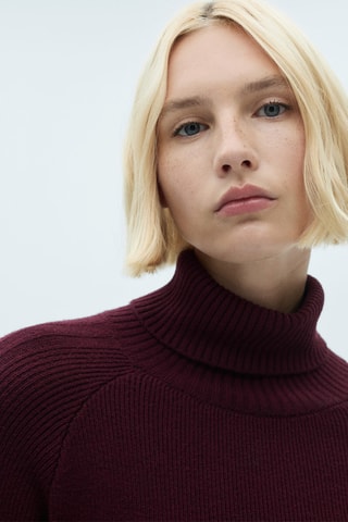 Robe courte maille col roulé - Bordeaux