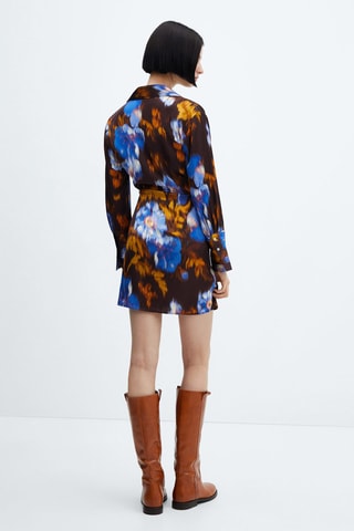 Robe satinée imprimée - Marron