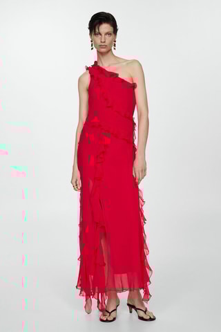 Robe asymétrique volants - Rouge