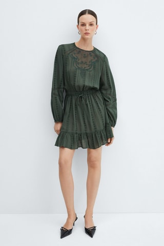 Robe brodée manches bouffantes - Vert