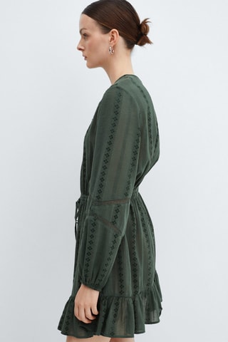 Robe brodée manches bouffantes - Vert