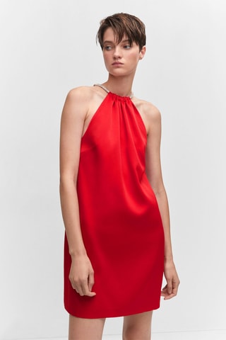 Robe emmanchures américaines détail strass - Rouge