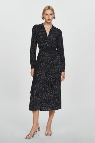 Robe chemisier à pois - Noir