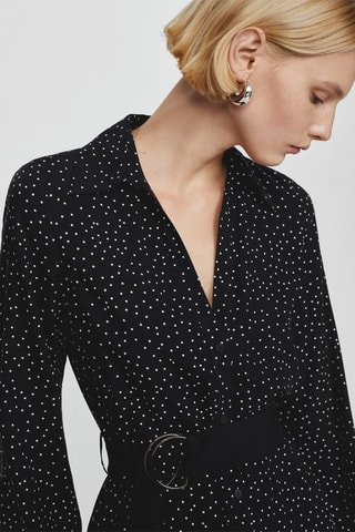 Robe chemisier à pois - Noir