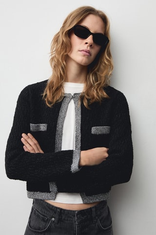 Blouson maille détail Lurex - Noir et argenté