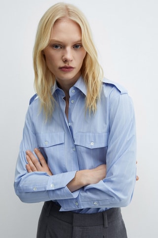 Chemise à rayures et poches - Bleu