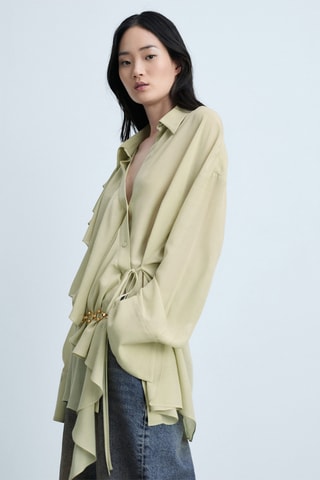 Chemise volants fermeture croisée - Vert pastel