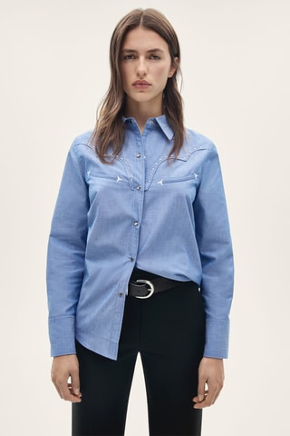 Chemise coton détail studs - Bleu