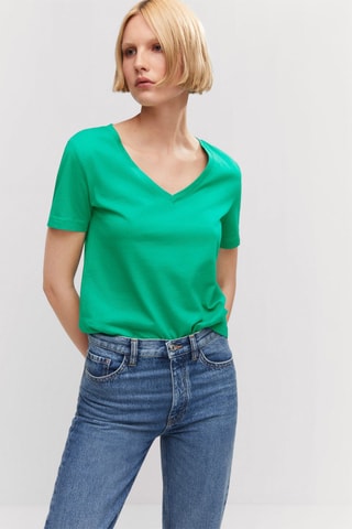 Katoenen T-shirt met V-hals Groen