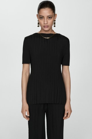 Geplooid T-shirt korte mouwen - Zwart