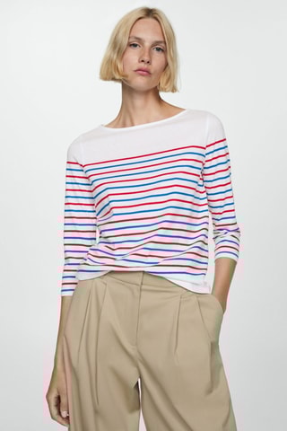 T-shirt rayures col bateau - Blanc