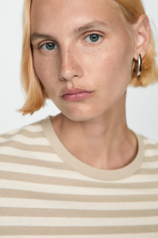 T-shirt coton à rayures - Beige et blanc