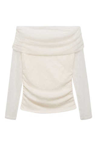 T-shirt épaules dénudées dentelle - Blanc cassé